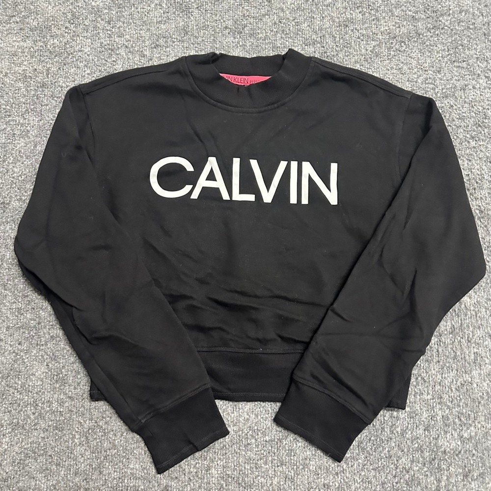 Calvin Klein Sweatshirt Womens Size M Black Cropped Logo Performance Pullover